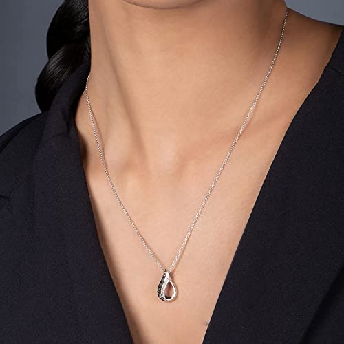 Jewelili Drop Shape Necklace Pendant With Black And White Round Diamonds In Sterling Silver With 18 Inch Rolo Chain #TOP4