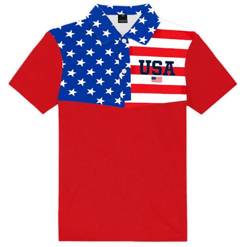 Image of AOBUTE Kids 4th of July Polo American Flag Short Sleeve Button Down Shirts Tops 3-14 Years