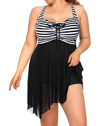 Image of Daci Plus Size Mesh Swim Dress Two Piece Swimsuits with Shorts | Modest,High Waisted Short,Removable Cups,Adjustable Shoulder Straps