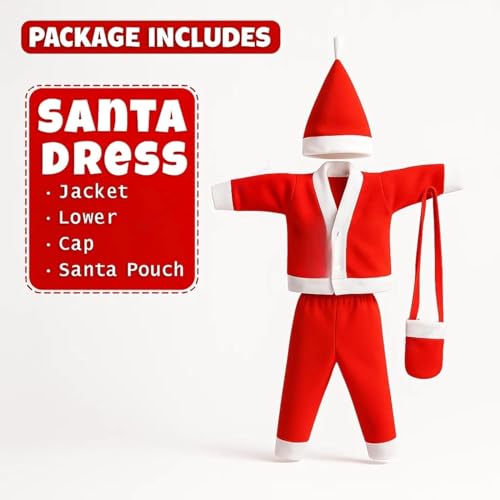 Image of PoPo Toys Santa Claus Costume for Christmas Children 9-13 Years| Red Santa Suit with Fur Trim, Belt, Hat & Beard | Fleece, Faux Fur | Xmas Party & Fancy Dress Outfit Size 4