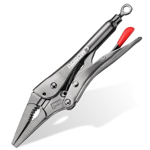 ARROW 9.5 in Needle Nose Locking Pliers, CR-MO Jaw, Long Nose Locking Pliers, Adjustable Clamping Pressure with Through-Hole Screw, Trigger Release, Ideal for Tight Spaces