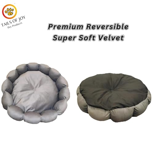 Image of Calming Dog & Cat Bed |Small Size Bed| Length 19 Inches, Width 19 Inches, Height 5 Inches | Extra Soft Fluffy Donut Cuddler | Cozy Plush Anti-Anxiety Cushion for Comfortable Sleep (Grey)