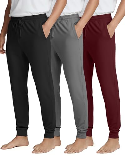 Image of Real Essentials 3 Pack: Men's Soft Lounge Sleep Joggers - Pajama Pants Drawstring & Pockets (Available in Big & Tall)