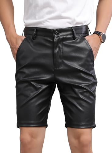 Short cargo en cuir synthétique noir style punk gothique décontracté