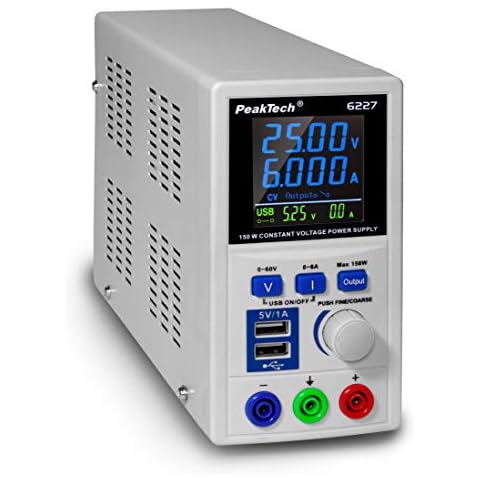 Fuente de alimentación conmutada DC PeakTech P 6227 0-60V/0-6A con pantalla LCD a color y 2 USB Cover