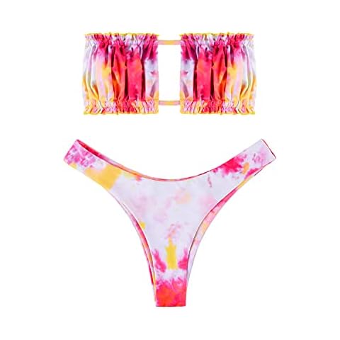 heekpek Conjunto de Bikini para Mujer, Traje de Baño Dos Piezas Conjunto Bañador sin Tirantes, Ropa de Playa de Color Doblez con Cordón Bikini Sets Leopardo Serpentina Sexy Cover