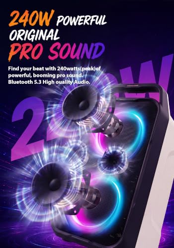 Image of Foxdawn Portable Bluetooth Speaker: 240W Peak Powerful Loud Sound Deep Bass Wireless Boombox Large Subwoofer 15 Hours Battery Life Fast Charging with Led Light Show for Party Outdoor Camping Backyard