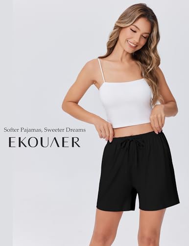 Image of Ekouaer Pajama Shorts for Women Soft Comfy Lounge Shorts Drawstring Pj Shorts Short Pajama Bottoms with Pockets S-XXL