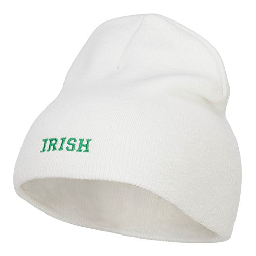 e4Hats.com Mini Irish Embroidered Short Beanie - White OSFM