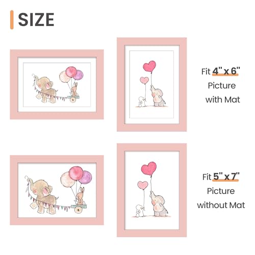 Image of upsimples 5x7 Picture Frame, Display Pictures 4x6 with Mat or 5 x 7 Without, Wall Hanging Photo Frames, Pink, 1 Pack