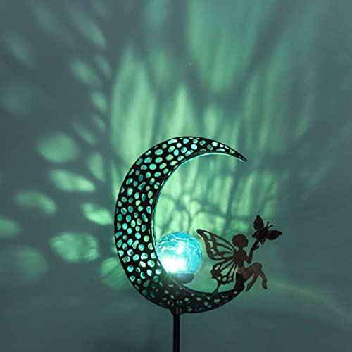 Garden Solar Lights Outdoor Decorative Moon Solar Lights With Fairy Outdoor Metal Crackle Glass Globe Stake Garden Decor For Pathway, Lawn,Yard Decorations #TOP4