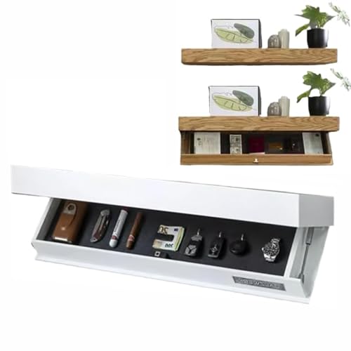 Caja fuerte flotante oculta for armas, estante de diseño con compartimento secreto, solución de almacenamiento montada en la pared, caja de almacenamiento compacta for armas, for sala de estar(White)