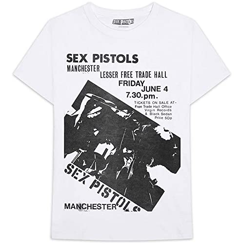 Image of The Sex Pistols Manchester Flyer Official Tee T-Shirt Mens Unisex (X-Large) White