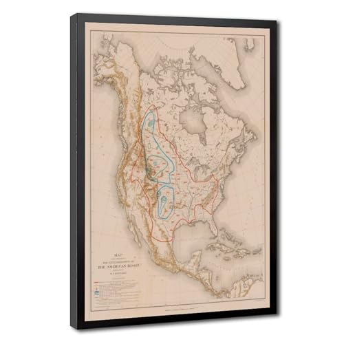 Carte antique Hornaday 1889 poster bison américain toile imprimée déco murale suspendue 30x45