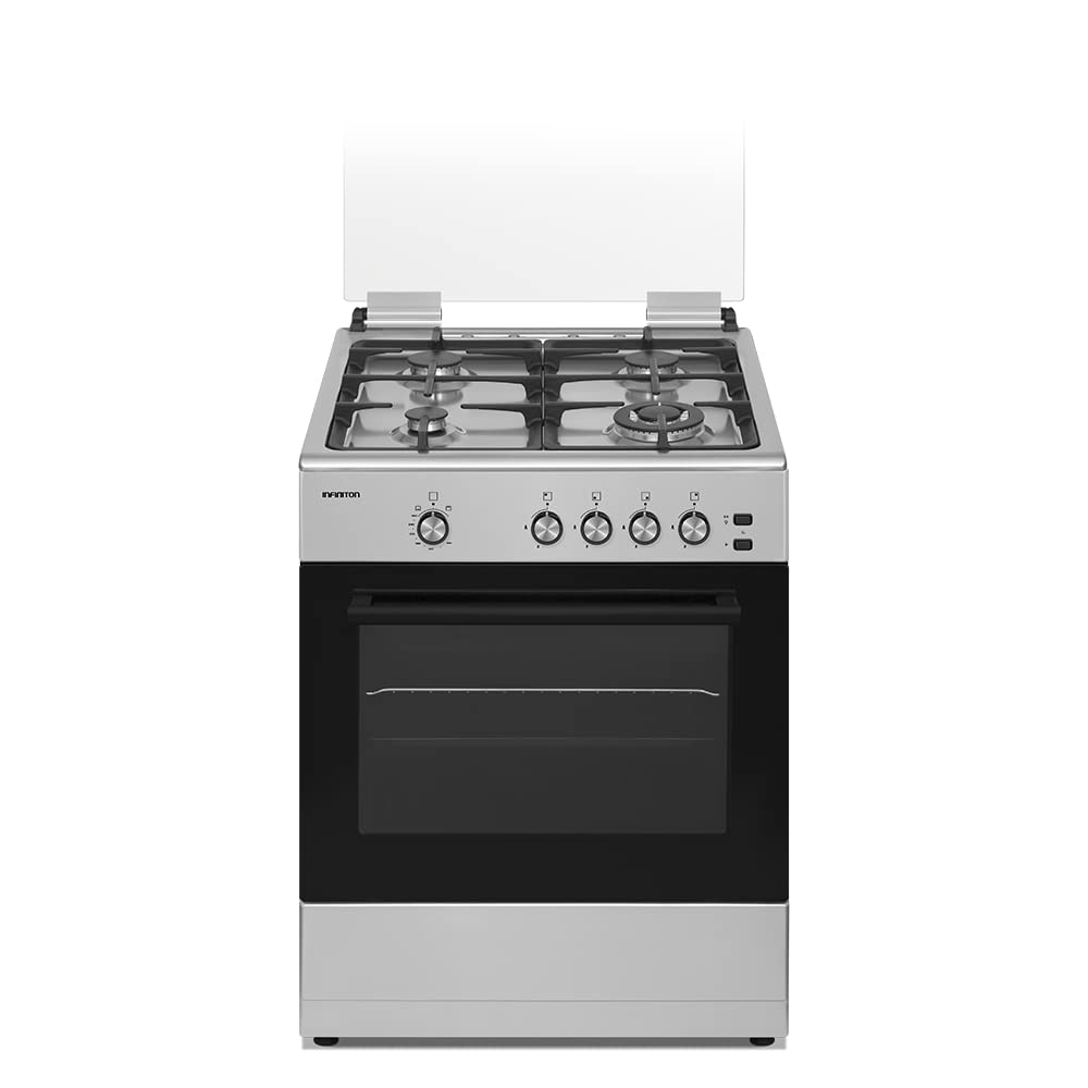 INFINITON Cocina de gas CC61EHX - Ancho 60cm, 4 Zonas, Inox, Quemadores con seguridad FFSD, compatible gas Natural y Butano