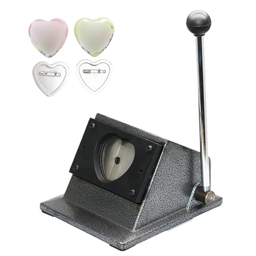 Heart Button Cutter, Metal Desktop Heart Graphic Graphic Button Die Cutter with Ergonomic Handle, 57x53mm Graphic Punch Die Cutter, Cut Paper Diameter 70x62mm, for Heart Badge Making