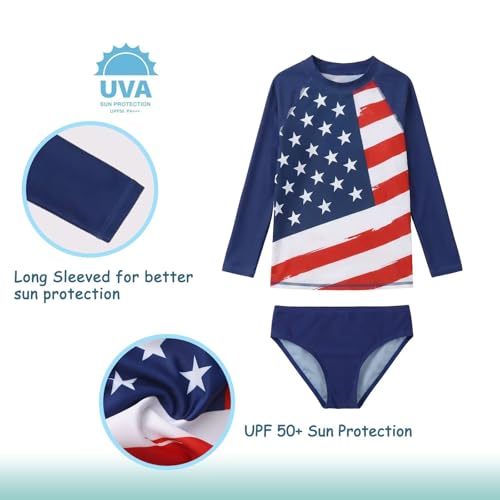 Image of Girls Long Sleeve Rash Guard Set Tie Dye Bathing Suits Two Piece Swimsuits for Kids Swim Shirts 3-16 Years