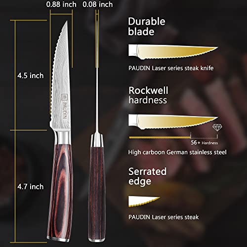 Paudin Steak Knives Set Of 6, Kitchen Steak Knife 4.5 Inch, High Carbon Stainless Steel Steak Knives, Serrated Steak Knife With Pakkawood Handle, Dinner Knives With Gift Box #TOP5