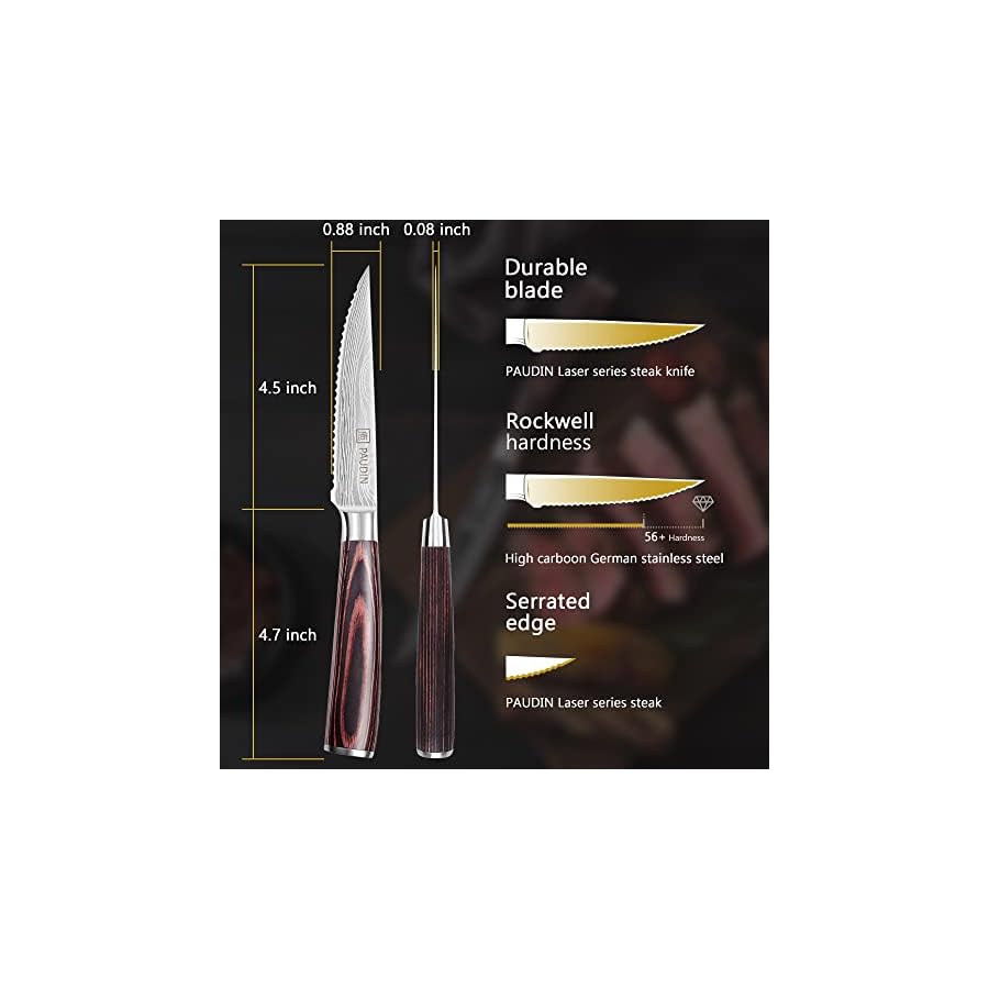 PAUDIN-Steak-Knives-Set-of-6-Kitchen-Steak-Knife-45-Inch-High-Carbon-Stainless-Steel-Steak-Knives-Serrated-Steak-Knife-with-Pakkawood-Handles-Dinner-Knives-with-Gift-Box PAUDIN Steak Knives Set of 6, Kitchen Steak Knife 4.5 Inch, High Carbon Stainless Steel Steak Knives, Serrated Steak Knife with Pakkawood Handle, Dinner Knives with Gift Box
