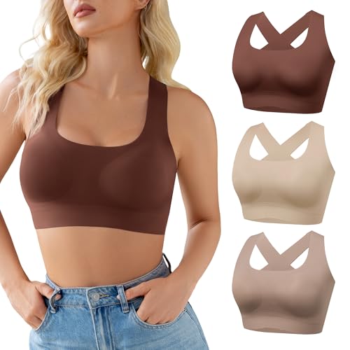 Image of DEANGELMON Seamless Bras for Women Wirefree Full Coverage Padded Bra Criss-Cross Back Smoothing Bra Comfort Sleep Bralettes