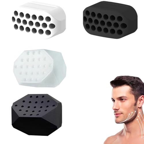 Image of 4PCS Jawline Exerciser, Jawline Shaper for Men and Women, Face Exercise Tool, Silicone Jaw Trainer for Defined Jawline, Double Chin Reducer, 2 Black and 2 White