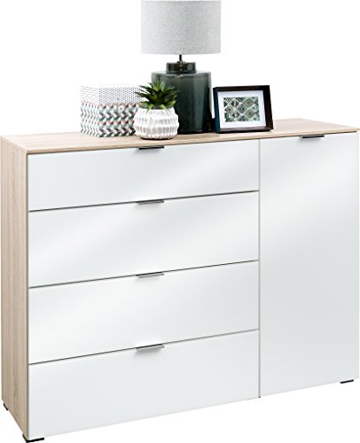 CS Schmal Kommode SOLO 700 | In Eiche und Weißglas | 136 x 100 x 42 cm - 60.051.505/7300 CS Schmal Kommode SOLO 700 | In Eiche und Weißglas | 136 x 100 x 42 cm