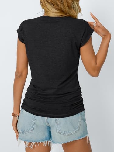 AUTOMET Womens Casual Summer Tops Dressy Cap Sleeve Spring T Shirts Ruched Business Fashion Trendy Clothes Outfits 20254