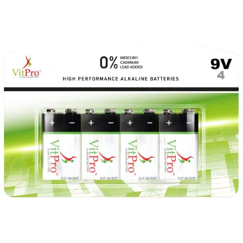 Vitpro 9V Batteries | High Performance All-Purpose Alkaline Batteries | 5-Year Shelf Life | Easy To Open Value Pack | 4 Pack #TOP3