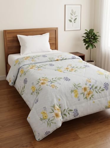Image of Mafatlal 120 GSM Tulip Premium Microfiber Reversible AC Comforter for Single Bed | Lightweight All Weather Breathable Quilt Blanket | Soft Warm Dohar Duvet | 154 x 228 cm | Ice Blue