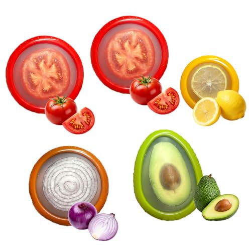 YZJJYG 5 Piezas Caja de Almacenamiento de Frutas de Silicona, Contenedores de Almacenamiento para Nevera Soporte para Guardar Aguacate y Cebolla para Aguacates, Manzanas,Cebollas, Tomates y Limones
