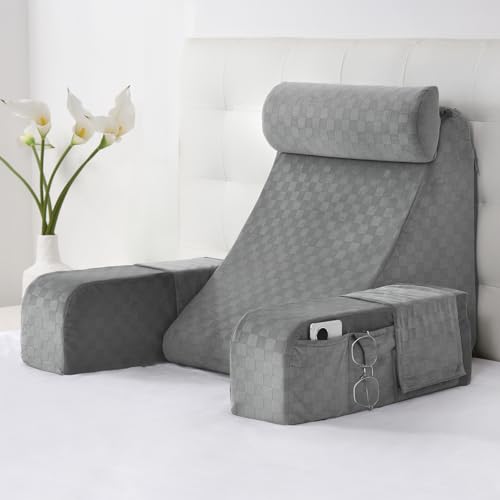 Vekkia Reading Pillow for Adults – Ergonomic 45° Wedge Back Support Chair for Sitting in Bed, XL Side Pockets, Perfect for Working, Gaming, Watching TV, Relaxing, or Recovery, Great Gift Idea, 19”
