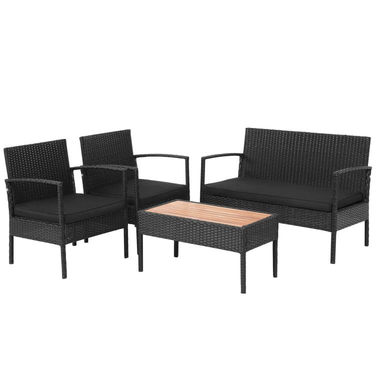 Image of PRATHAM India Outdoor Indoor 4-Piece Patio Furniture Sofa Set Conversation Set Waterproof with Washable Soft Cushion and Center Table Wicker for Balcony and Gardens