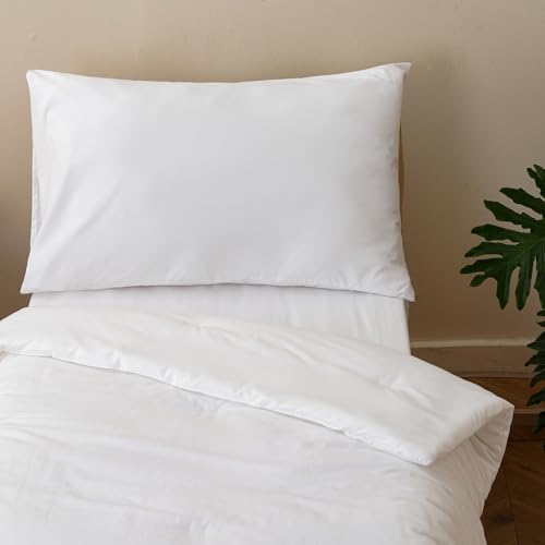 Image of Wellboo Solid White Toddler Bedding Sets for Girls Boys Plain Color 4 Pieces Soft Crib Bed Set Including Comforter, Sheets and Pillowcase Kids Soft All White Solid Color Quilt Warm