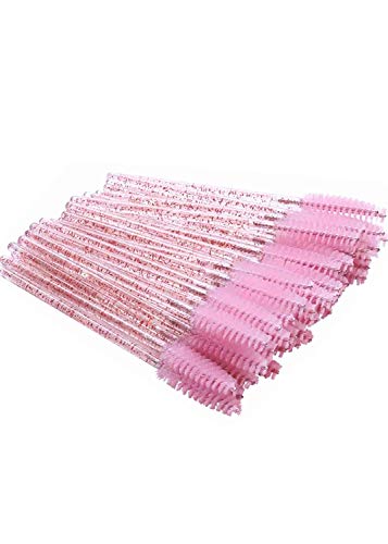 100 Crystal Shiny Disposable Mascara Wand Eyelash Eyebrow Brushes Spooly Applicator Makeup Kits (PINK)