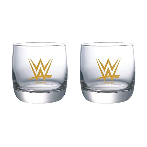 WWE Whiskey Glasses - Collectible Gift Set of 2 WWE Glasses - 10 oz Capacity - Classic Design - Heavy Base