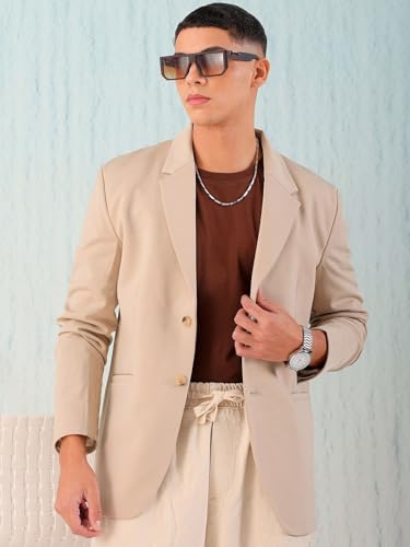 Image of The Indian Garage Co Men Comfort Straight Fit Solid Stretchable Single Breated Knitted Blazers