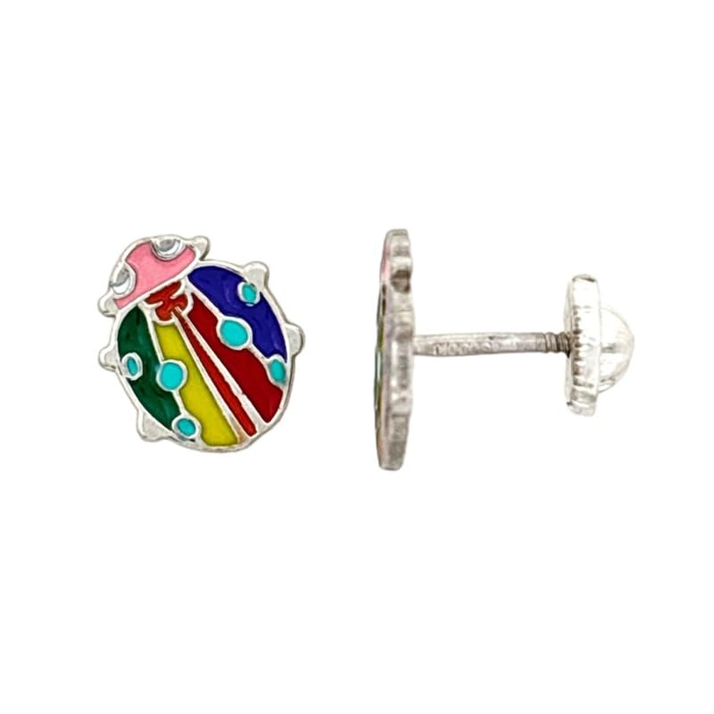 Pendientes de mariquita de plata para niñas con cierre de rosca