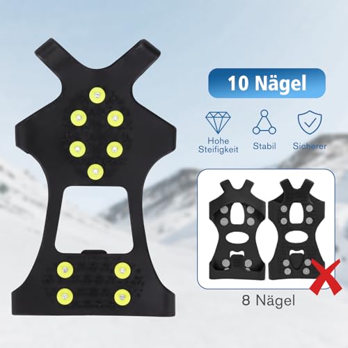 WeiaiziY Spikes für Schuhe Winter, Schuhspikes Schnee und EIS Anti Rutsch, Spikes Schuhe Schuhkrallen mit 10 Zähne, Schuh Spikes Grödel Steigeisen Ice Grips Klampen Eisspikes für Damen und Herren