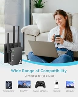 105-Device Compatible WiFi Extender Signal Booster, WiFi Extender, 12880 Sq.Ft Long Range, Dual Band 5GHz/2.4GHz 1200Mbps, Simple Installation for Home & Outdoor