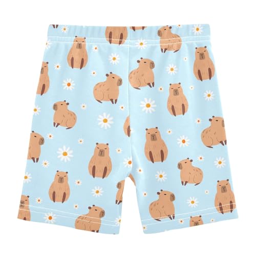 Capybara with Daisy Flowers Blue Girls Shorts Elastic Waist Sports Shorts Girls Leggings Pants for 4-10 Years2