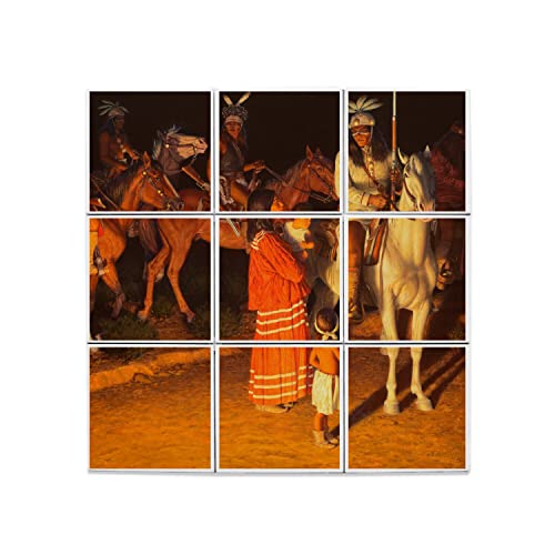 Carreaux Céramique Décoratif Indiens d'Ameriques Lot de 9 Pièces Peinture Tribu 45,6x45,6cm