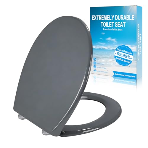 Shgjutop Toilettendeckel mit Absenkautomatik WC Sitz mit Absenkautomatik Antibakteriell & UV-beständig O Form Schnellverschlussfunktion klodeckel Bis 200 KG klobrille Grau