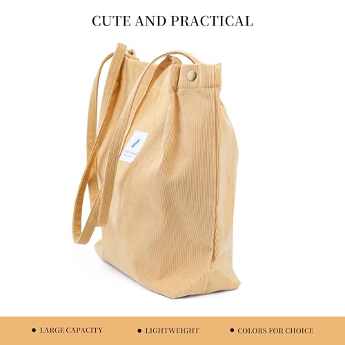 Image of Corduroy Tote Bag Cute Tote Bags for Women Shoulder Bag with Inner Pocket for Work Beach Travel and Shopping Grocery