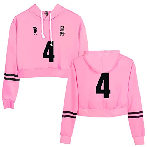 Yumenam Filles Femmes Haikyuu Sweats à Capuche Manches Longues Crop Tops Hoodies Pullover Sweatshirt Pull Tops Karasuno High School Hinata Shoyo Kageyama Cosplay Costume Cover