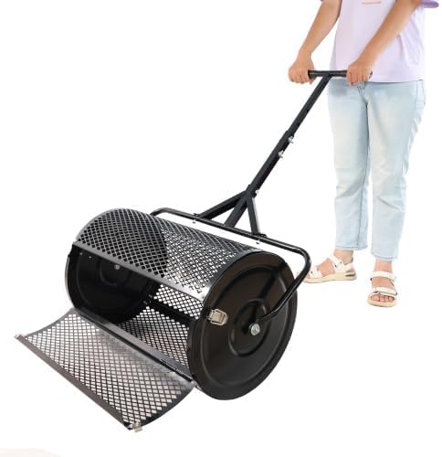 Distribuidor de Compost y turba con Mango en T Mejorado para siembra. Distribuidor de Malla metálica Ligera y Duradera para el Cuidado del césped. Distribuidor de estiércol (Negro).