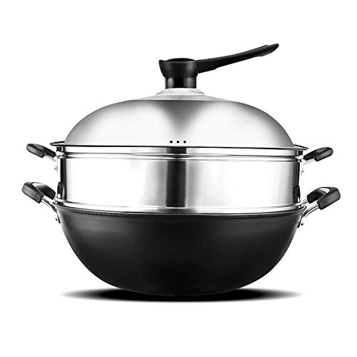 Sartén de hierro fundido para el hogar, doble oreja, parte inferior plana, antiadherente, antiadherente, 34 cm