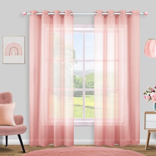 KOUFALL Blush Curtains 2 Panels,Dusty Pink Sheer Grommet Pastel Curtains