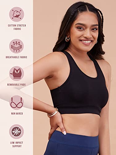 Image of NYKD Women's Everyday Cotton Padded Sports Bra for Gym /Running /Workout Full Support | Removable Pads | Wirefree | Full Coverage | Stretchable - NYK059