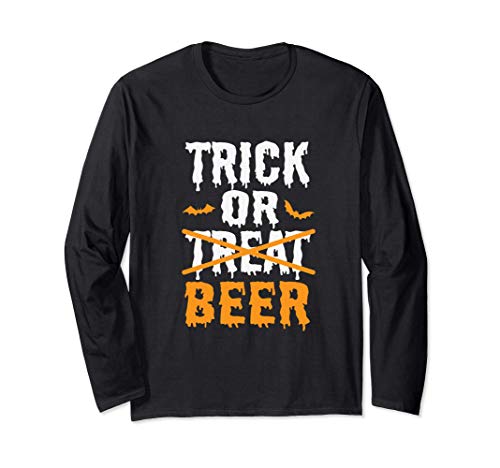 Trick Or Treat Funny Halloween Beer Drinking Manga Larga