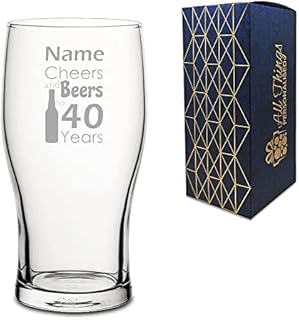 Personalised Engraved Novelty Pint Glass with Birthday Stars Design, Personalise with Any Age Name and Message for Any Birthday, Gift Box Included, Laser Engraved